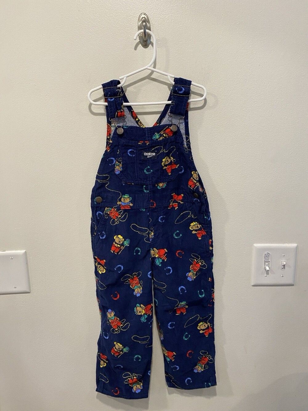 oshkosh b'gosh overalls Boys Size 4t Corduroy Bear Print Western Cowboy